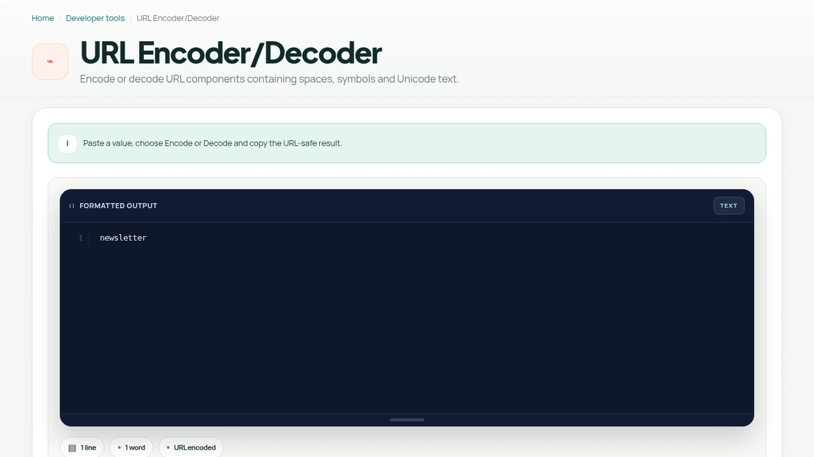 ToolTapGo URL Encoder/Decoder showing a completed example for URL Encoding Explained With Practical Examples